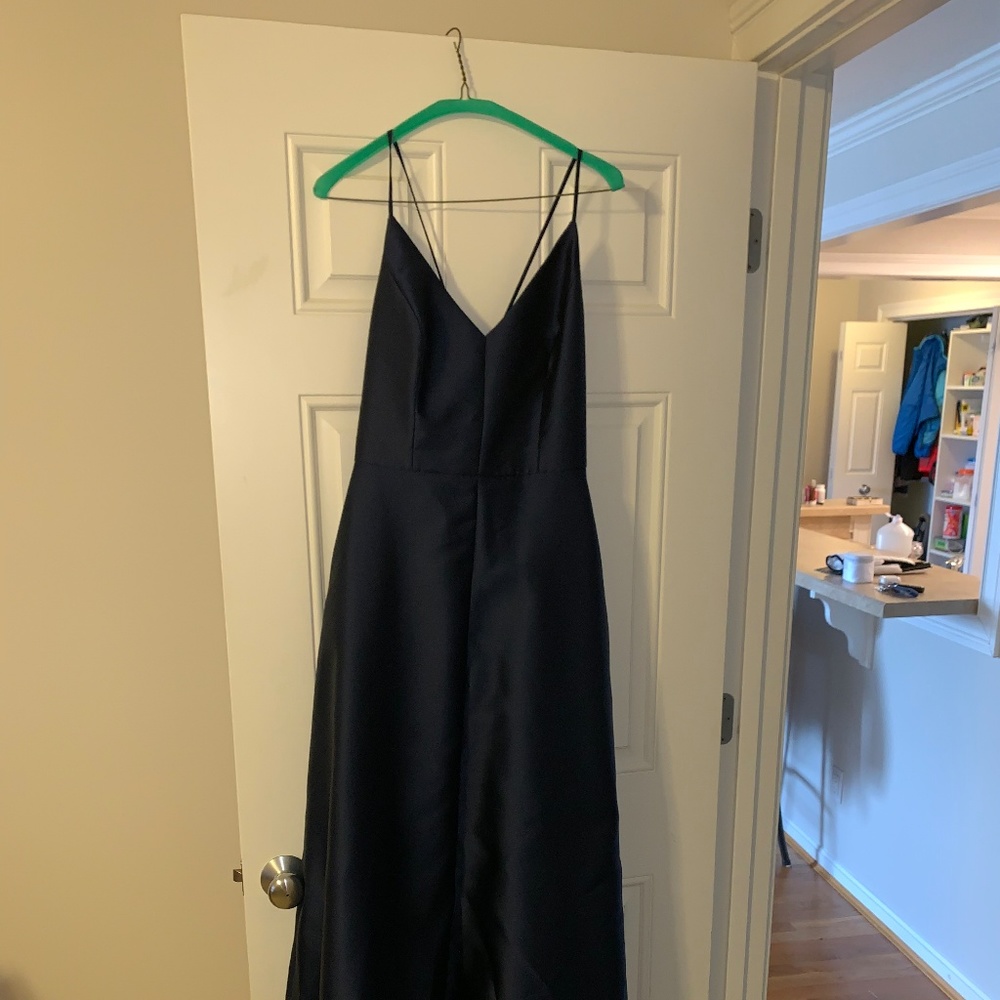 Alfred Sung Strappy Sateen A-Line Gown (Midnight)
